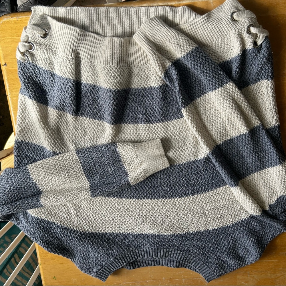 J. Crew Gray and Cream Oversized Sailor Collar Sweatshirt